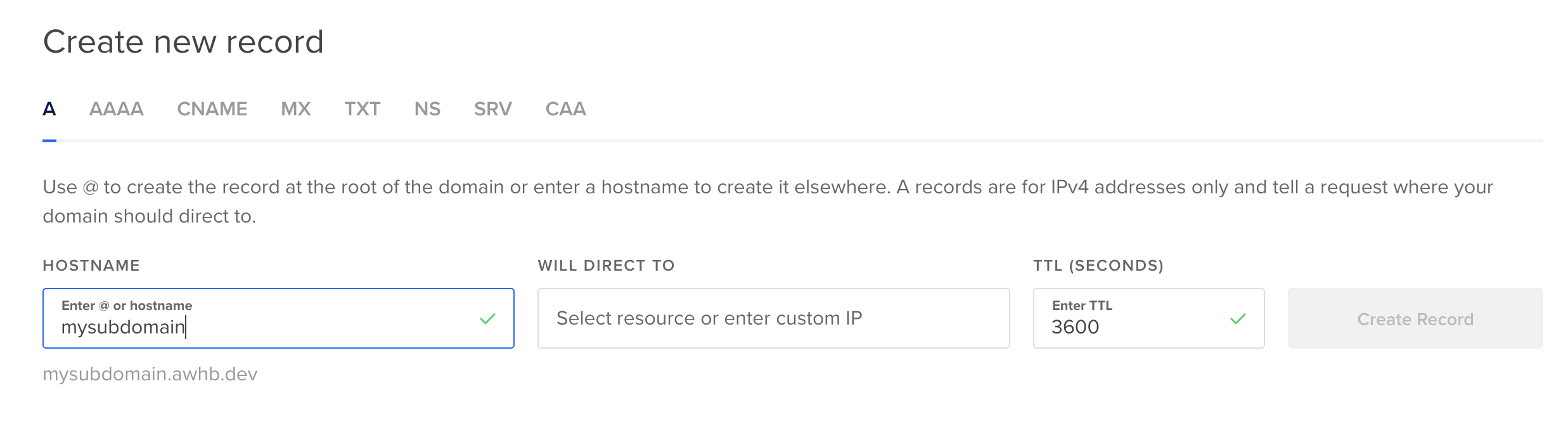 Netowrk tab create sub domain